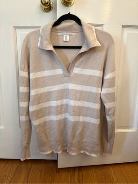 Max Studio Cream and White Striped Collar Sweater